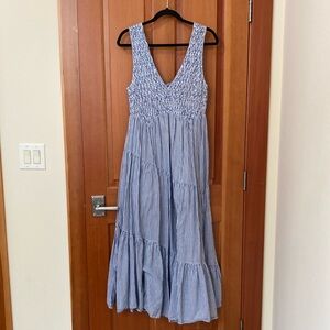 Free People Blue Sleeveless V-Neck Maxi Dress open back size small